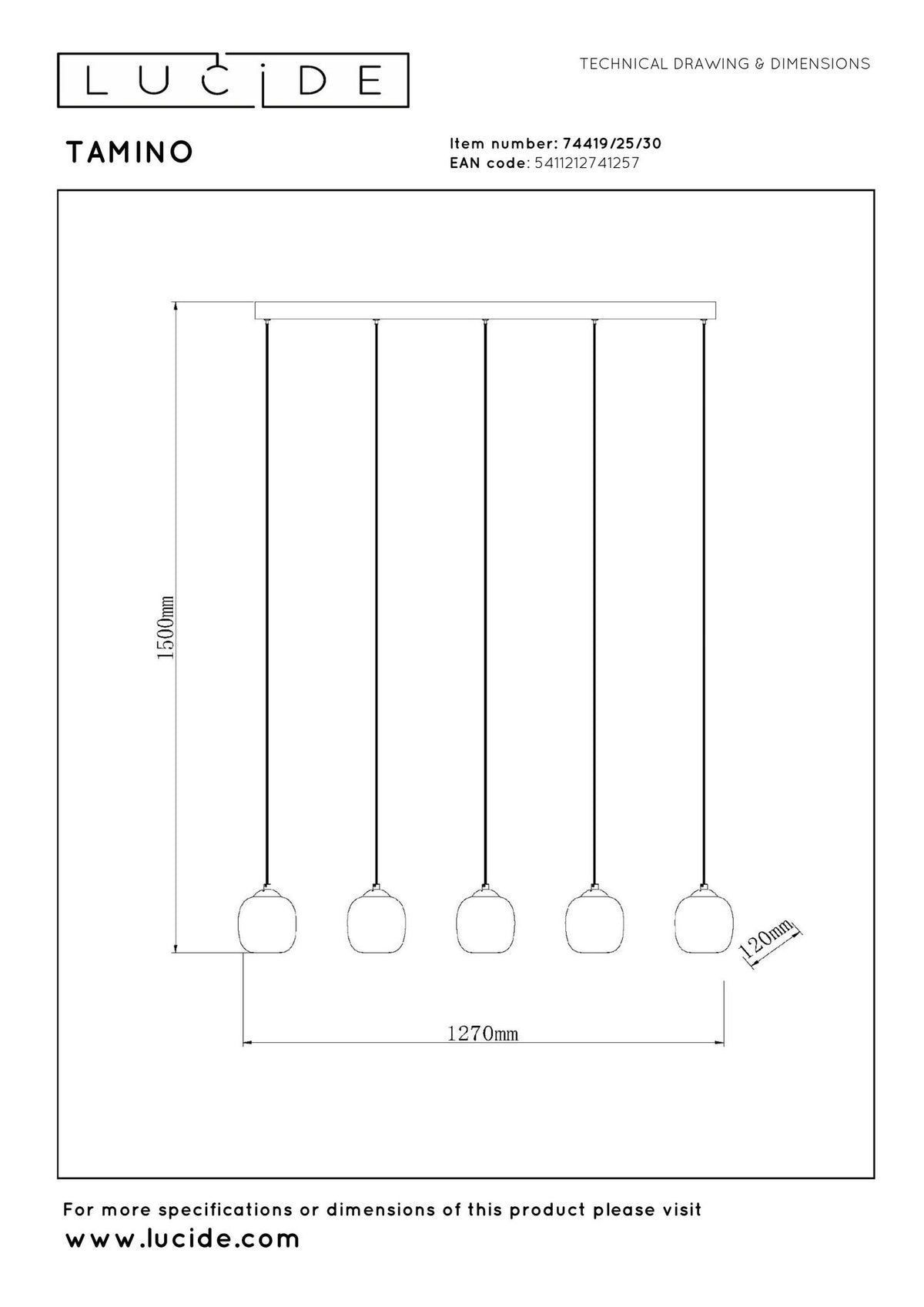 LED-Tamino pendant light 5-light dimmable height-adjustable 127cm (6)