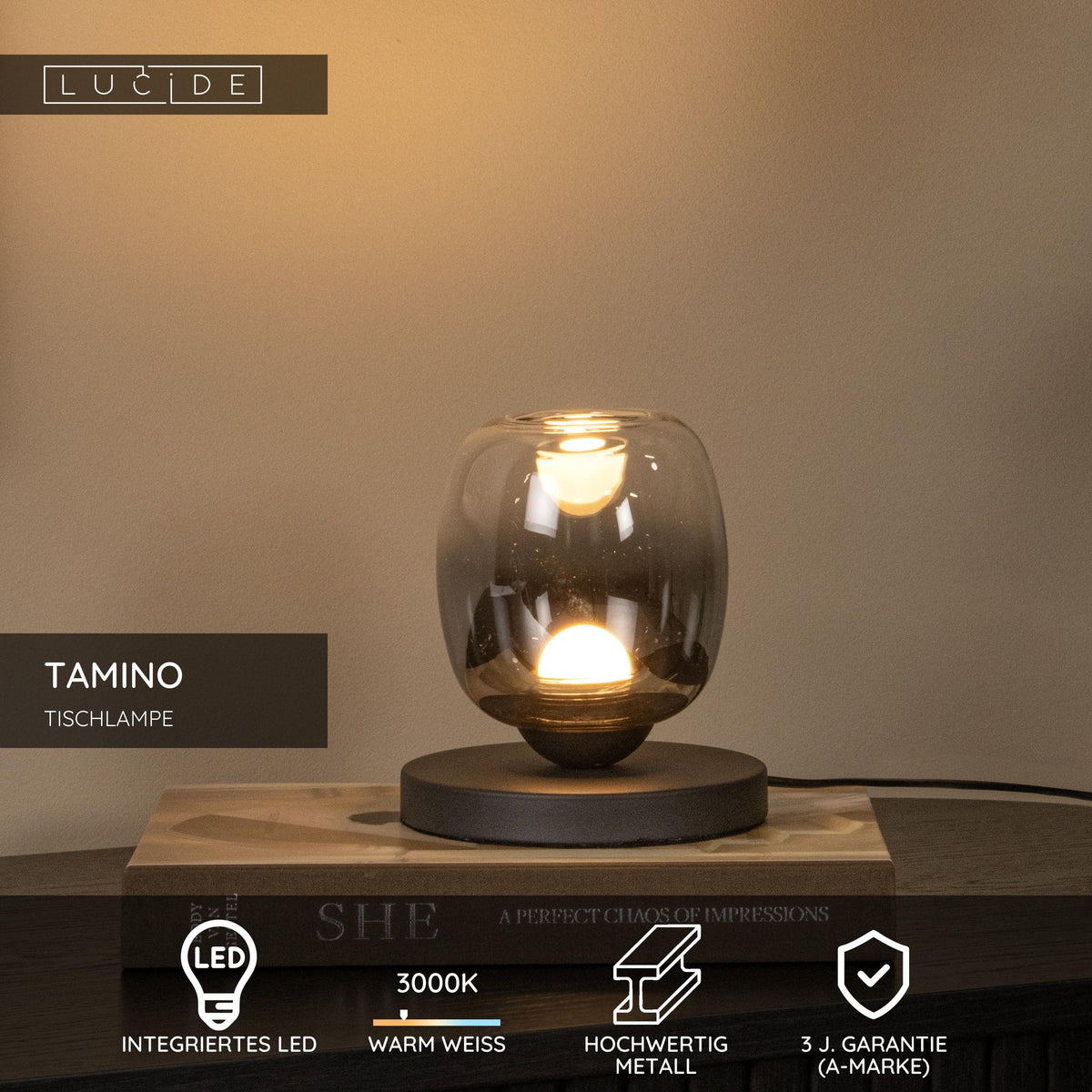 LED-Tischleuchte Tamino Glasschirm Schwarz 15cm (4)