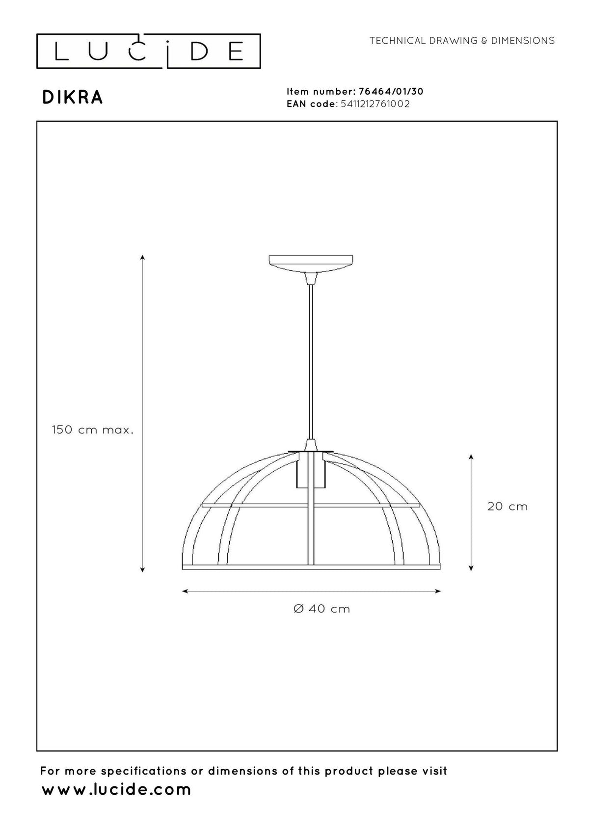 Pendelampe Dikra 1-lyskilde højdejusterbar sort 40cm (7)