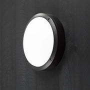 Desi 28 candeeiro de teto para exterior Preto montado numa parede, design elegante com abajur mate.