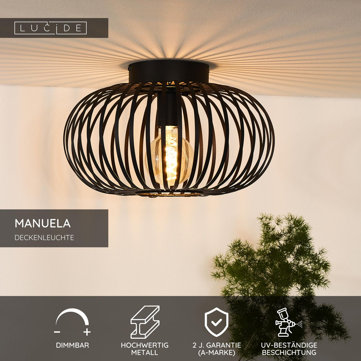 Loftlampe Manuela 1 lyskilde, rund i burdesign Ø 39,5 cm (6)