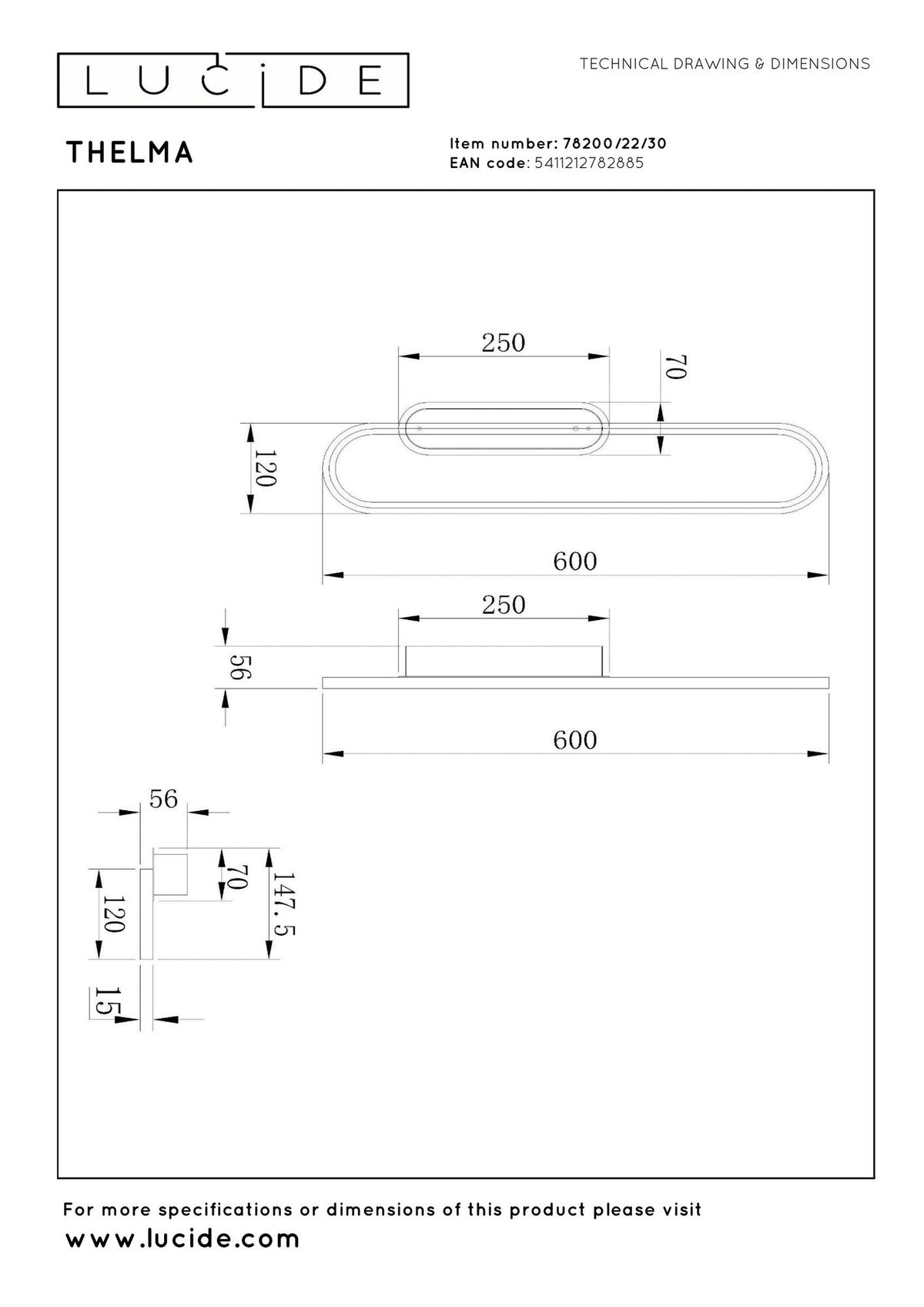 LED-Wandleuchte Thelma dimmbar 60cm Schwarz (6)