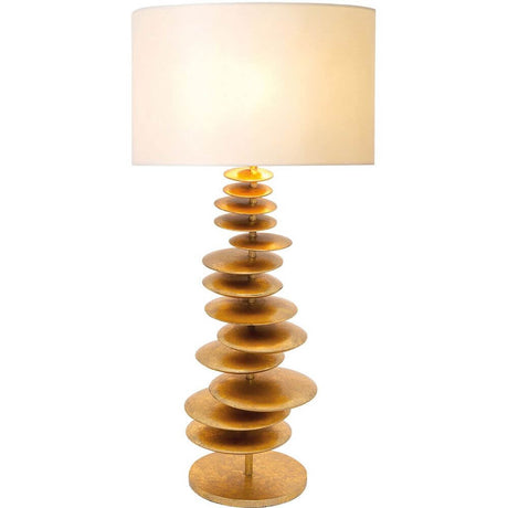 Table lamp Routatorre Mobile Iron Gold-Beige with an elegant shape and warm light in a modern design.