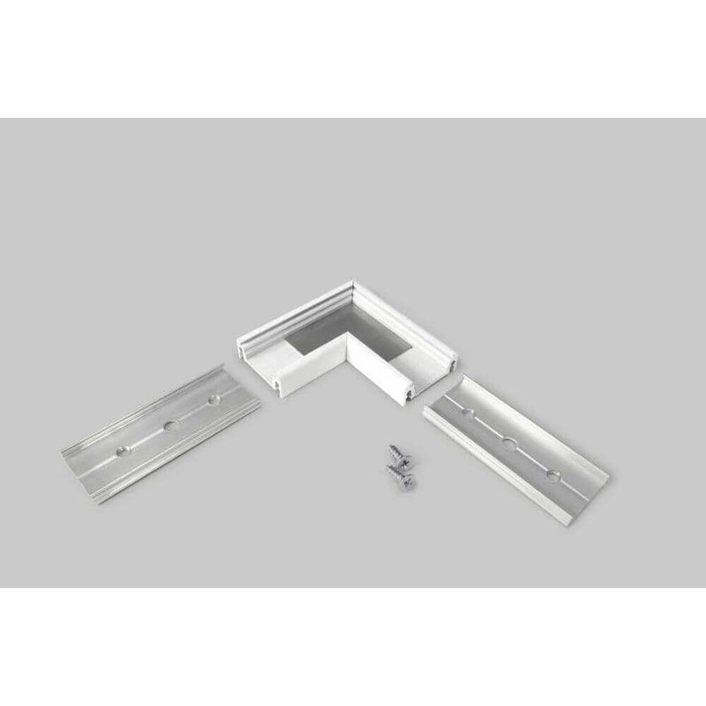 90° Ecke für Aufbauprofil flach Weiß - Set aus Aluminiumprofilen und Montagezubehör.