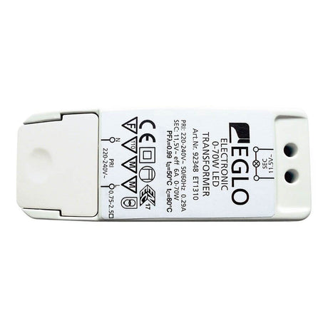 Electronic dimmable transformer LED driver 12V 0-70W with compact design for easy installation