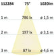 Diagramm zur Lichtverteilung des AR111 G53 COB Spot 15W 75° warmweiß bei verschiedenen Abständen.