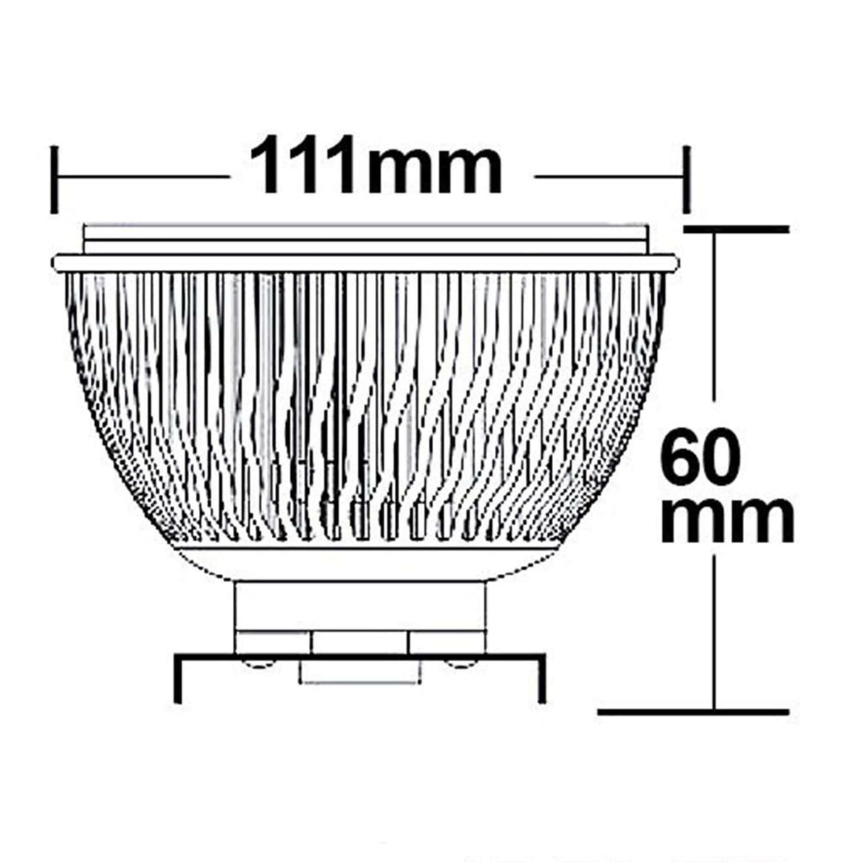 AR111 G53 COB Spot 15W 75° warmweiß, Maßzeichnung mit 111mm Durchmesser und 60mm Höhe.