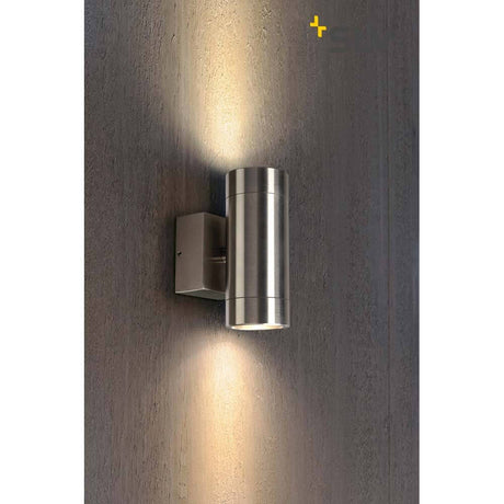 ASTINA STEEL GU 10 Wandleuchte rund Edelstahl, moderne Außenwandleuchte mit Up/Down-Licht