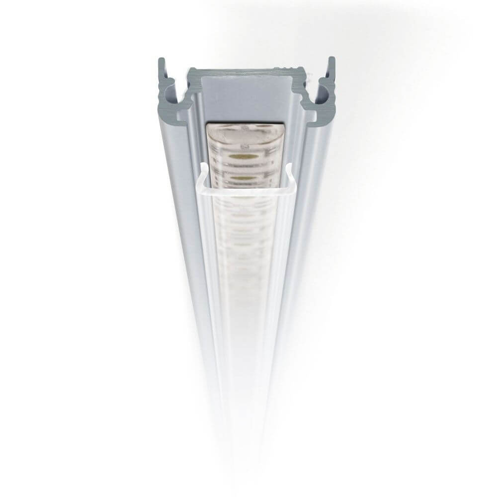 Abdeckung eckig 200cm Typ C Schwarz für LED-Strip-System mit halbdurchsichtiger Abdeckung im Profil.