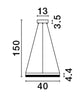 Technische Zeichnung der Adria LED Pendelleuchte Ø 40cm 3000K mit Maßen.