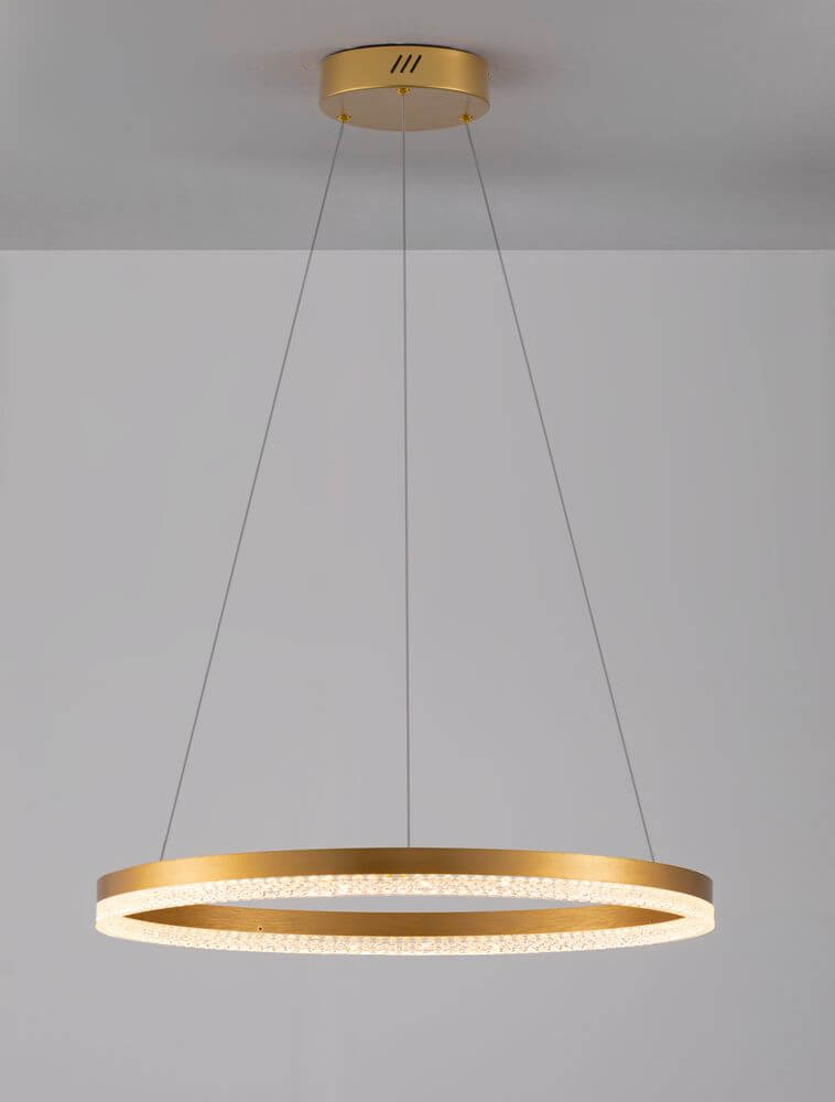 Adria LED Pendelleuchte Ø 60cm 3000K in modernem Design mit goldenem Rahmen und schimmerndem Licht