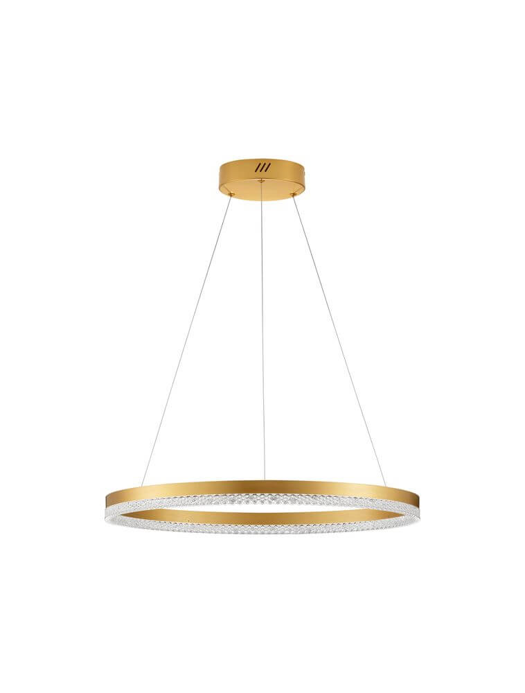 Adria LED Pendelleuchte Ø 60cm 3000K in elegantem Gold mit kristallinem Ring.