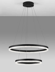 Adria LED suspension à 2 lumières Ø 60 cm en noir élégant avec deux anneaux flottants.