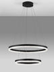 Adria LED Pendelleuchte 2-flammig Ø 60cm in elegantem Schwarz mit zwei schwebenden Ringen.