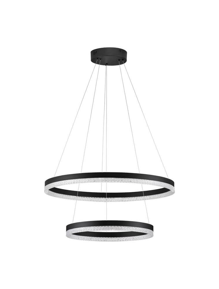 Adria LED Pendelleuchte 2-flammig Ø 60cm mit zwei Ringen aus sandgestrahltem Aluminium in Schwarz.
