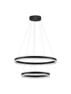 Adria LED Pendelleuchte 2-flammig Ø 60cm mit zwei Ringen aus sandgestrahltem Aluminium in Schwarz.