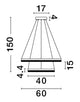 Technische Zeichnung der Adria LED Pendelleuchte 2-flammig Ø 60cm mit Maßen.