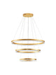 Adria LED Pendelleuchte 3-flammig Ø 80cm in gold mit schwebenden Ringen als Dekorationsobjekt.