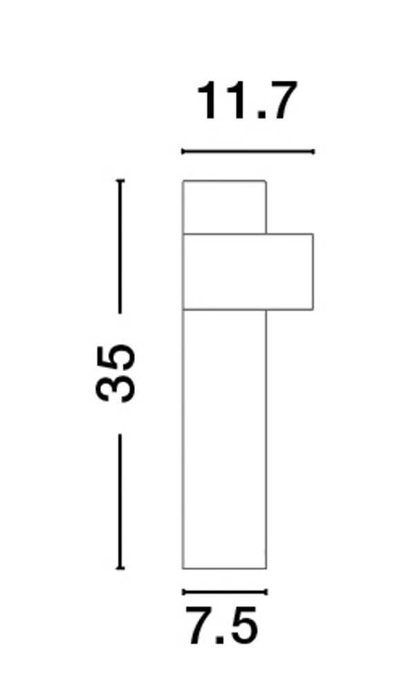 Diagramm der Aduro LED Außensockelleuchte 3000K Schwarz IP54 mit Abmessungen 35 x 11,7 x 7,5 cm.