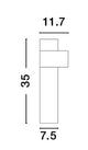 Diagramm der Aduro LED Außensockelleuchte 3000K Schwarz IP54 mit Abmessungen 35 x 11,7 x 7,5 cm.