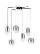 Aelia LED Pendelleuchte 6-flammig Ø 72cm Schwarz, Rauch mit 6 Glaslampenschirmen in verschiedenen Größen.