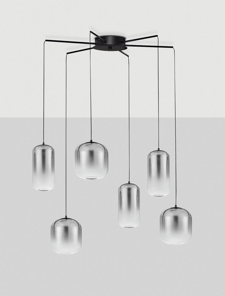 Aelia LED Pendelleuchte 6-flammig Ø 72cm Schwarz, Rauch mit eleganten Glaslampenschirmen.