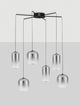 Aelia LED Pendelleuchte 6-flammig Ø 72cm Schwarz, Rauch mit eleganten Glaslampenschirmen.
