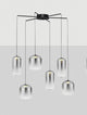 Aelia LED Pendelleuchte 6-flammig Ø 72cm Schwarz, Rauch in modernem Design mit rauchgrauen Glaslampenschirmen.