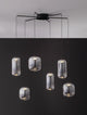 Aelia LED Pendelleuchte 6-flammig Ø 72cm Schwarz, Rauch mit sechs rauchgrauen Glaslampenschirmen.