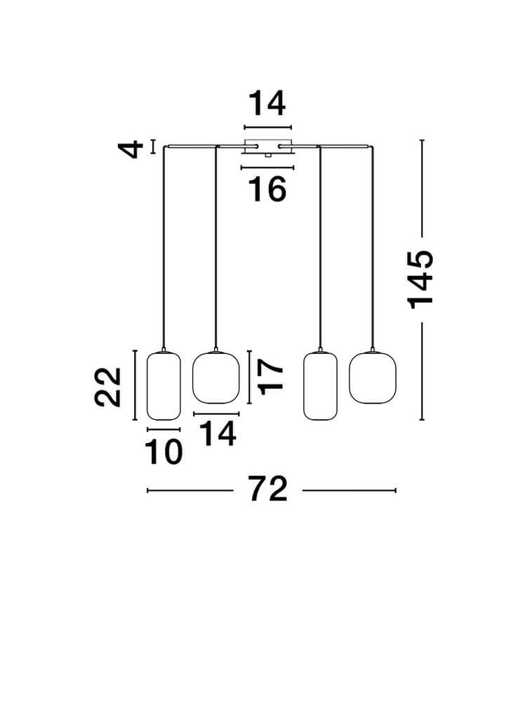 Technische Zeichnung der Aelia LED Pendelleuchte 6-flammig Ø 72cm Schwarz, Rauch mit Abmessungen.