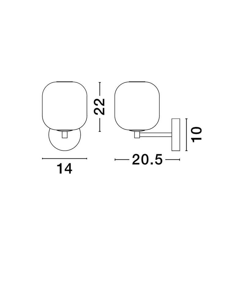 Technische Zeichnung der Aelia LED Wandleuchte 3000K mit Abmessungen 22 cm hoch und 20,5 cm breit.