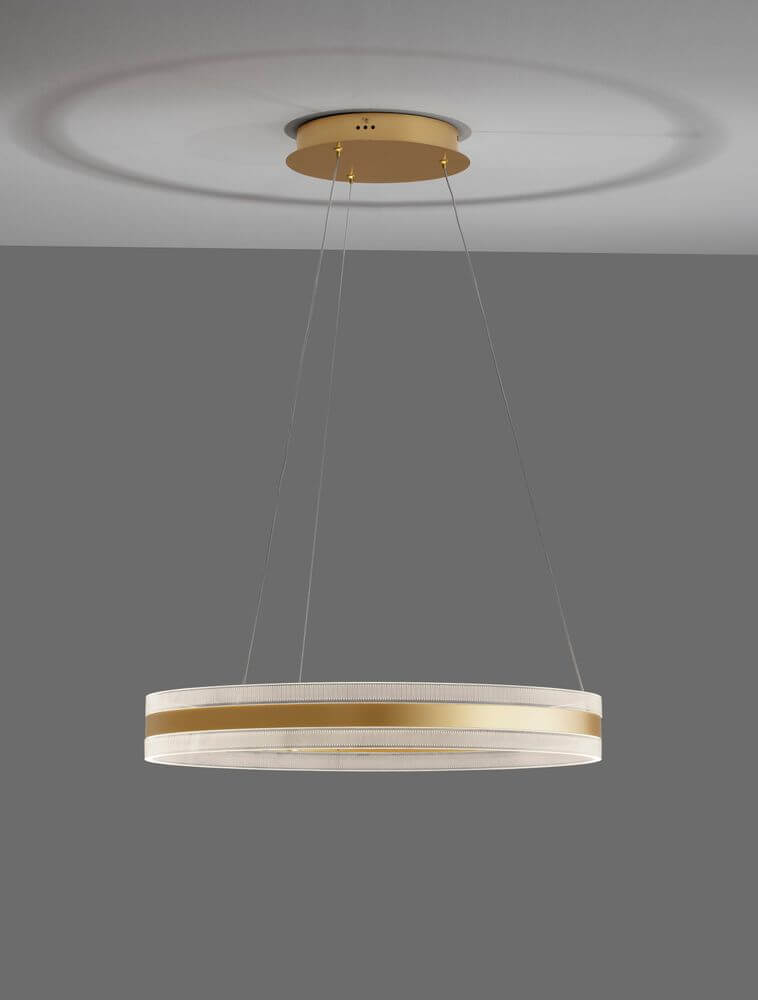 Agos LED Pendelleuchte Ø 60cm mit dekorativer Kreisform und dimmbarer Helligkeit in modernem Design.