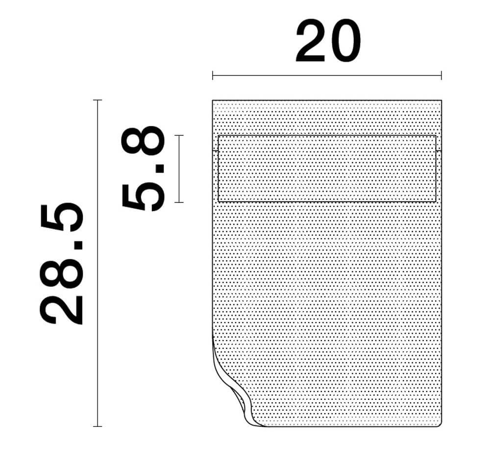 Maßzeichnung der Agos LED Wandleuchte Gold mit Abmessungen von 20 x 28.5 x 5.8 cm.