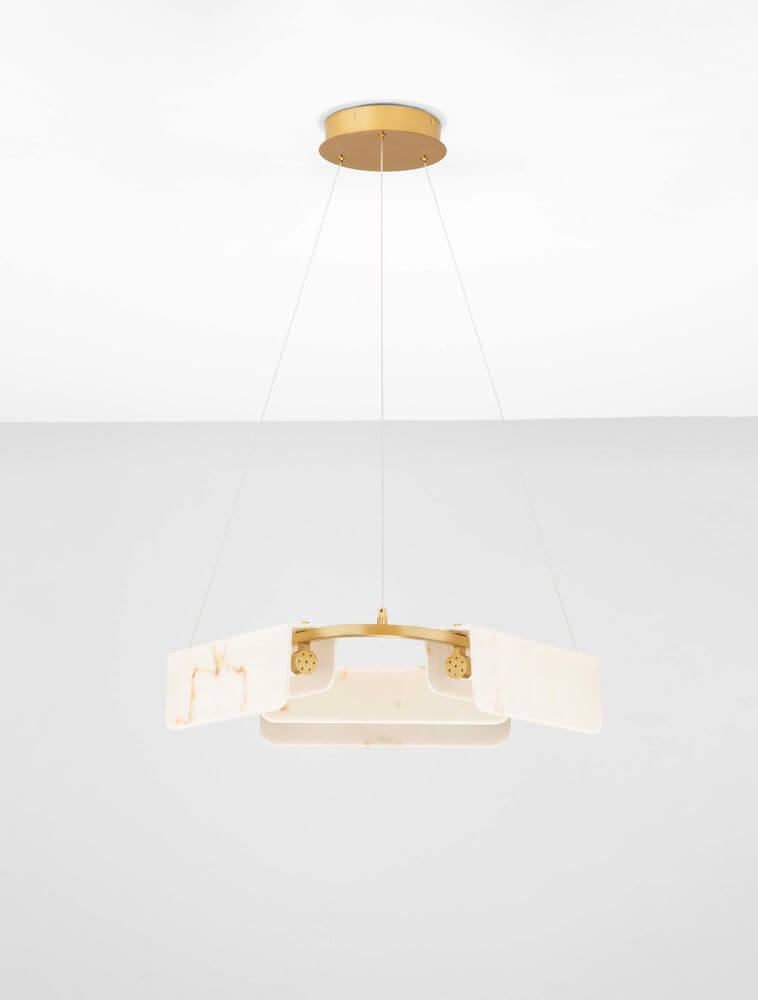 Aider Pendelleuchte 3-flammig Ø 63cm – goldene Aluminium Hängeleuchte mit drei LED-Modulen und warmem Licht, elegantes Design für Wohn- und Essbereich