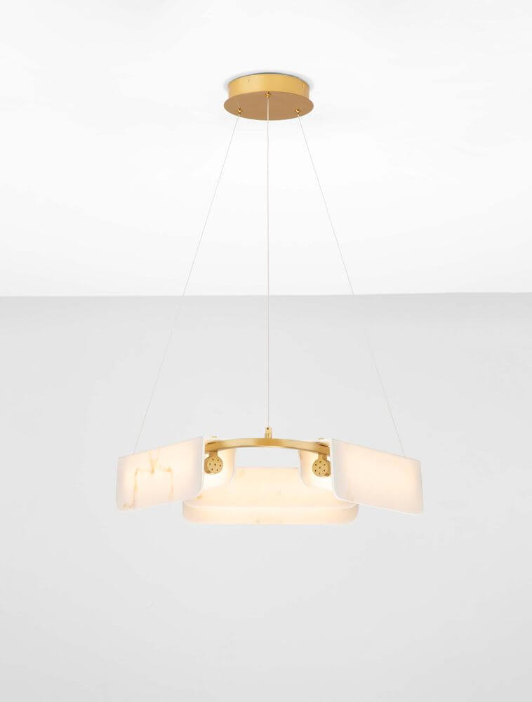 Aider Pendelleuchte 3-flammig Ø 63cm goldene Aluminiumpendelleuchte mit warmem LED-Licht über Esstisch