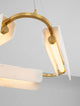 Aider Pendelleuchte 3-flammig Ø 63cm in Gold mit drei LED-Modulen, modernes Aluminium-Design, warmes Licht, Nahaufnahme von Leuchtenarm und Diffusor