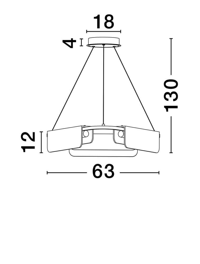 Aider Pendelleuchte 3-flammig Ø 63cm technische Zeichnung mit Maßen Höhe 130 cm und Breite 63 cm
