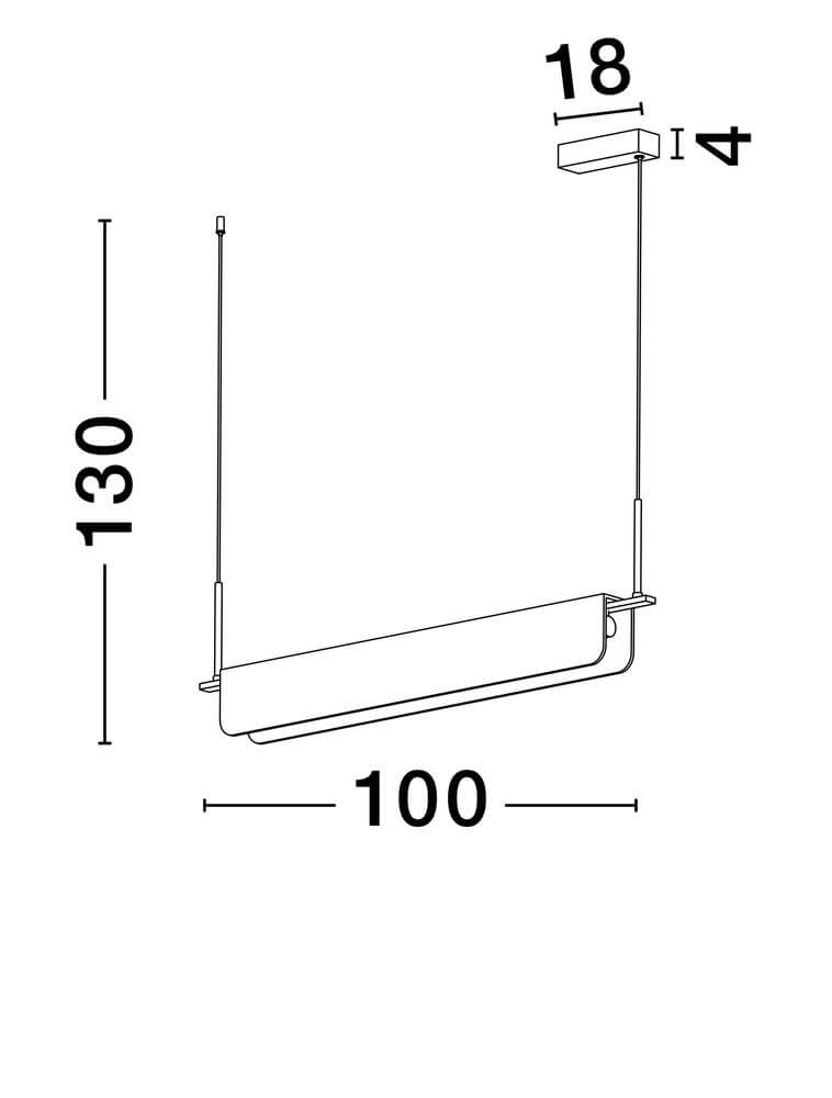 Aider Pendelleuchte 3000K technische Zeichnung mit Abmessungen 130cm x 100cm x 18cm.
