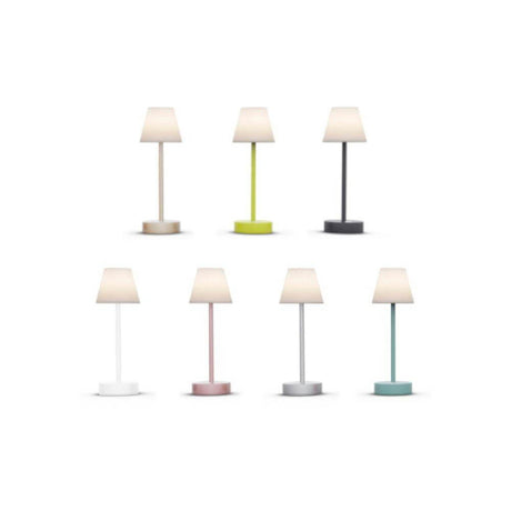 Lampe de table à batterie LED Lola en différentes couleurs et designs, idéale pour les espaces intérieurs et extérieurs.