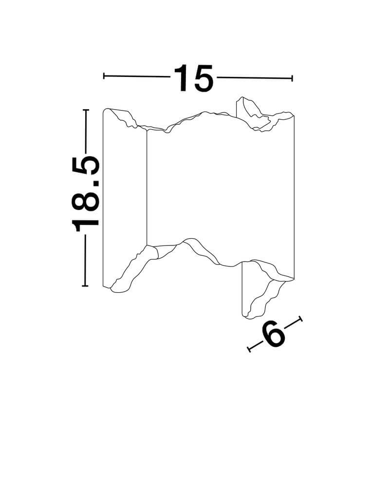 Maßzeichnung der Alas LED Wandleuchte 3000K mit Abmessungen 15x18.5x6 cm.