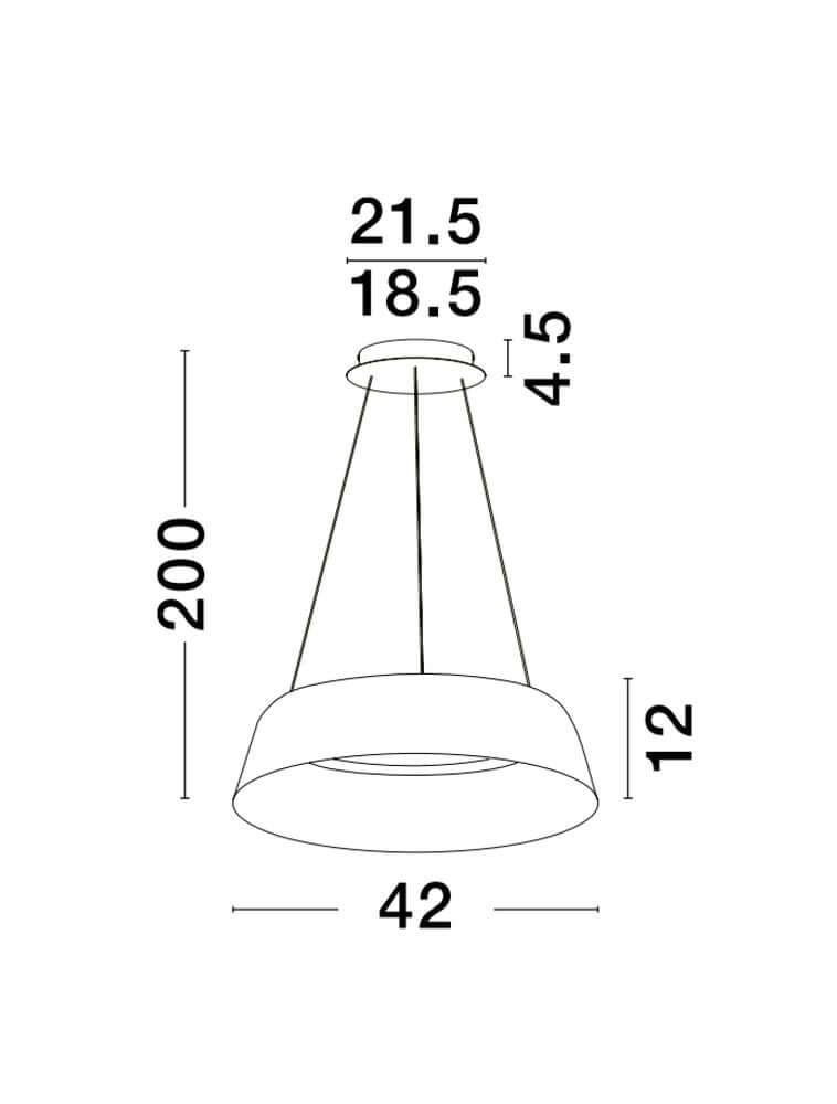Alba LED Pendelleuchte Ø 42cm 3000K Maßzeichnung mit Abmessungen und klarer Darstellung.
