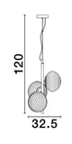 Schemazeichnung für die Allen Pendelleuchte 3-flammig Ø 32,5cm mit Abmessungen von 120 cm Höhe und 32,5 cm Durchmesser.