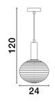Allen Pendelleuchte E27 Gold, Weiß Maßzeichnung mit Durchmesser 24 cm und Höhe 120 cm