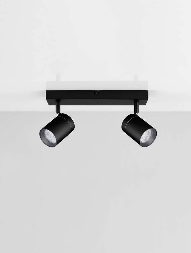 Alma Deckenleuchte GU10 2-flammig IP44, elegante schwarze Deckenleuchte mit zwei Spots für modernen Wohnraum.