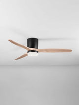 Aloa LED Ventilator Ø 132cm mit Holzblättern und schwarzem Gehäuse, modernes Design für jeden Raum.