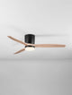 Aloa LED Ventilator Ø 132cm mit eleganten Holzblättern und modernem Design in Schwarz und Weiß.