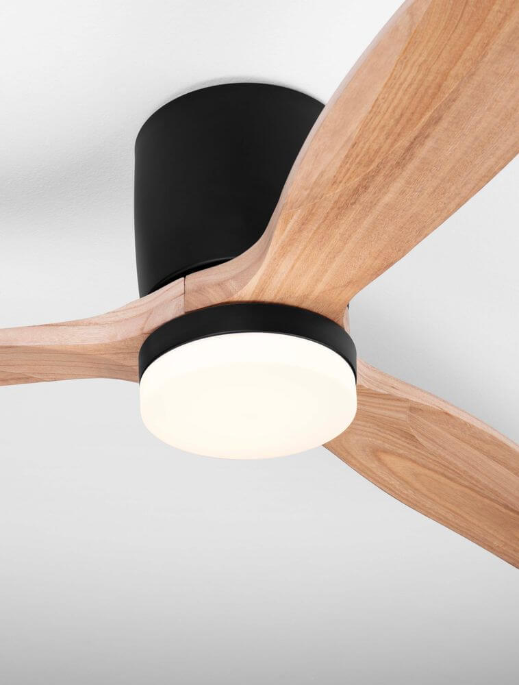 Aloa LED Ventilator mit Ø 132cm, Holzblätter und moderner Lichtquelle in Schwarz und Holzdekor