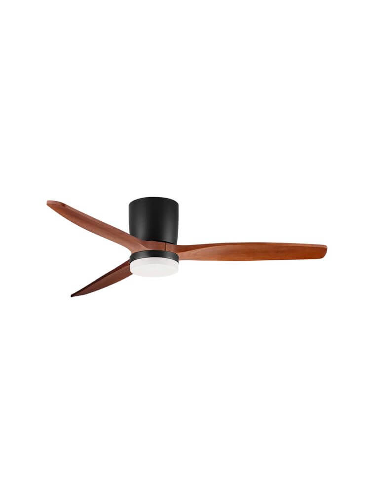 Aloa LED Ventilator Ø 132cm mit drei Holzflügeln und stilvollem, schwarzem Gehäuse für modernes Raumdesign.