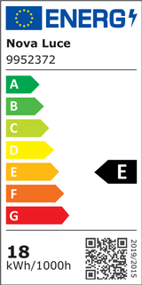 Energieeffizienzlabel für Nova Luce mit Bewertung E, zeigt Verbrauch von 18 kWh pro 1000 Stunden.
