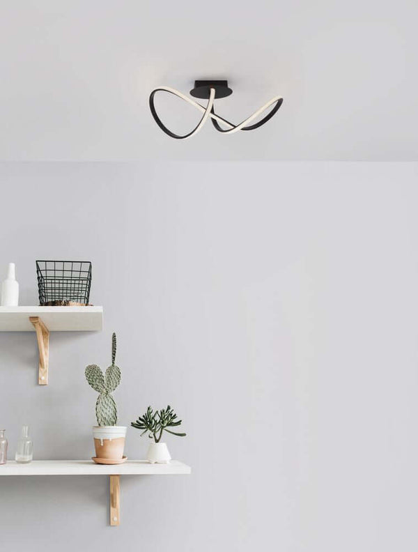 Amara LED Deckenleuchte 3000K von Nova Luce, moderne geschwungene Deckenlampe aus Aluminium in Schwarz-Weiß